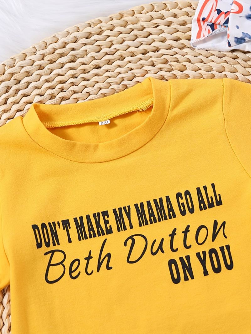 Tytöt Kausaalinen Söpö Beth Dutton Print T-paita & Letter Kukkakuvioiset Shortsit Ja Rusetti