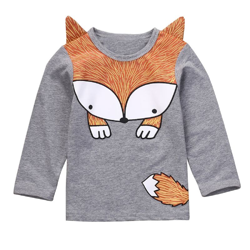 Tytöt Vauvat Pitkähihaiset T-paidat Pyöreäpääntieet Sarjakuva Fox Print Topit Lasten Vaatteet