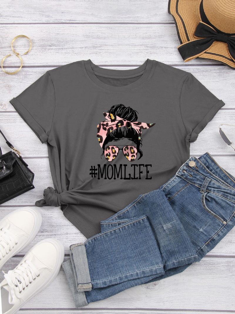 Tyttö Graphic Print Casual Solid T-paita Pyöreäkauluksinen Lyhythihainen Villapaita Kesän Kevään Naisten Vaatteisiin
