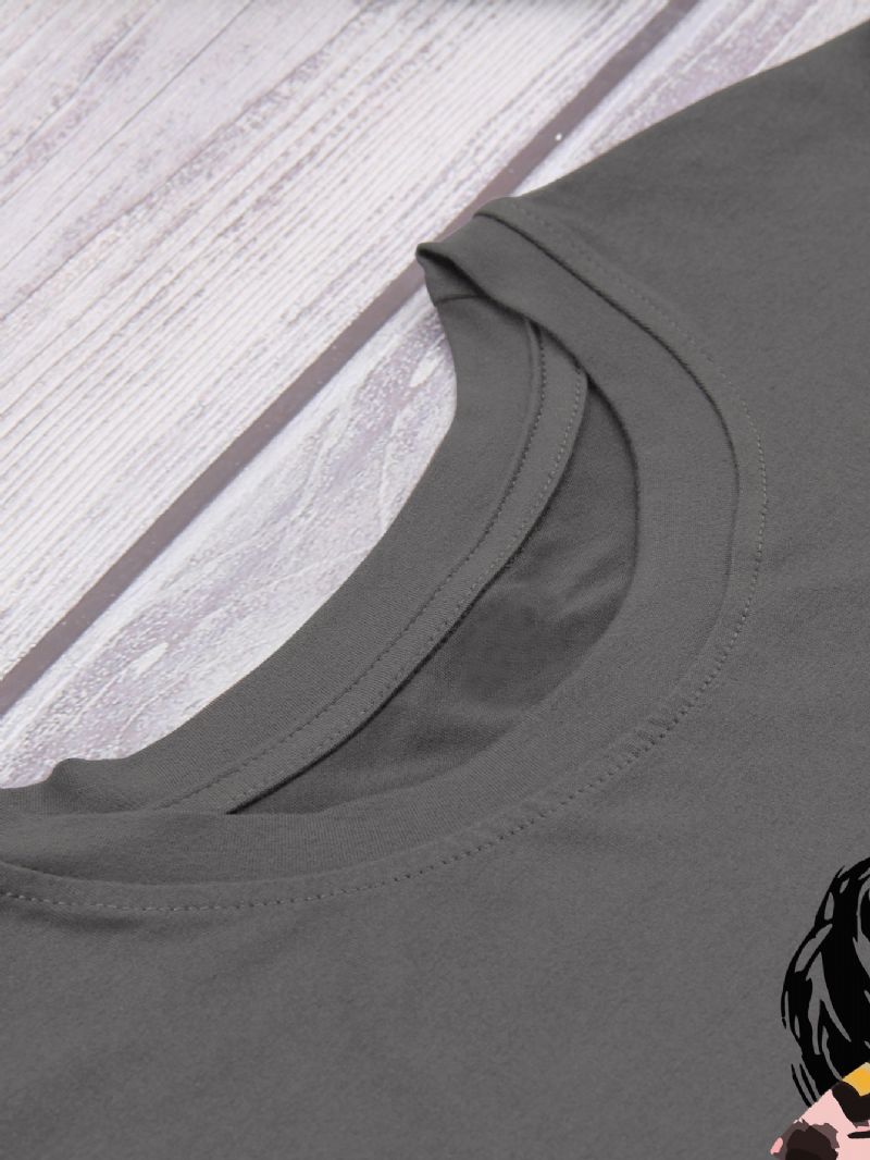 Tyttö Graphic Print Casual Solid T-paita Pyöreäkauluksinen Lyhythihainen Villapaita Kesän Kevään Naisten Vaatteisiin