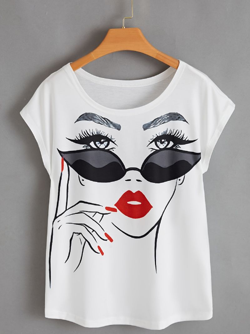 Tyttö Graphic Print Solid T-paita Crew Neck Casual Joka Päivä Toppi Keväälle Ja Kesälle Naisten Vaatteet