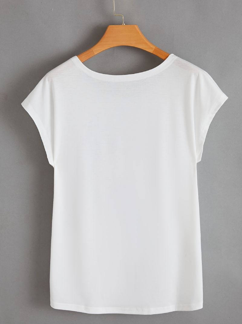 Tyttö Graphic Print Solid T-paita Crew Neck Casual Joka Päivä Toppi Keväälle Ja Kesälle Naisten Vaatteet