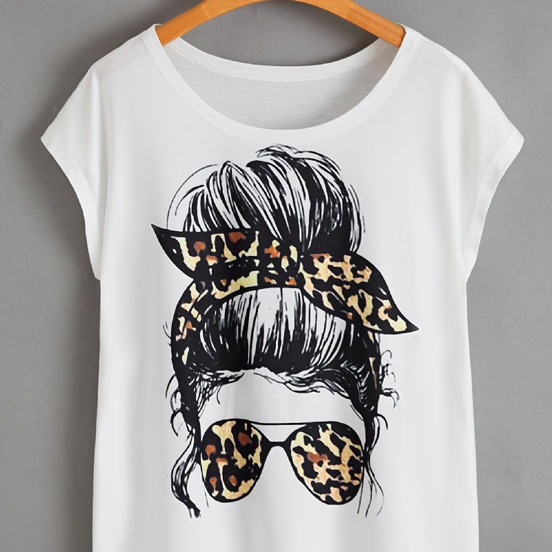 Tyttö Graphic Print Solid T-paita Lyhythihainen Rento Jokapäiväinen Toppi Kesäksi Ja Kevääksi Naisten Vaatteet