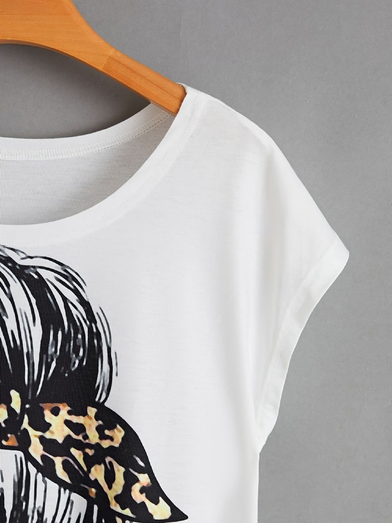 Tyttö Graphic Print Solid T-paita Lyhythihainen Rento Jokapäiväinen Toppi Kesäksi Ja Kevääksi Naisten Vaatteet