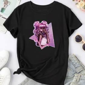 Tyttö Muotokuvaprintti Crew Neck T-paita Rento Löysä Lyhythihainen Muoti Kesä T-paidat Topit Naisten Vaatteet