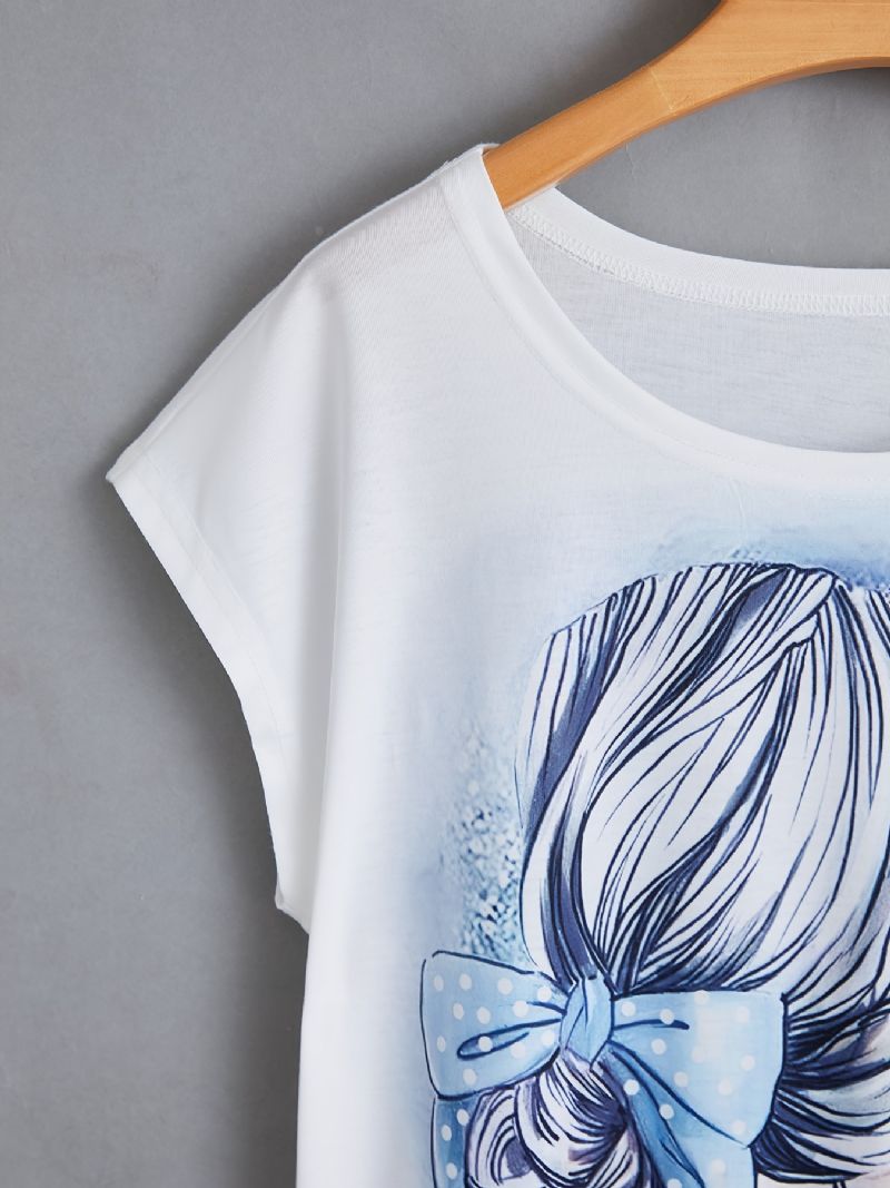 Tyttöjen Graafinen Neulottu Kangas Löysä T-paita Pyöreä Kaula Toppi Kevääseen Ja Kesään Naisten Vaatteisiin