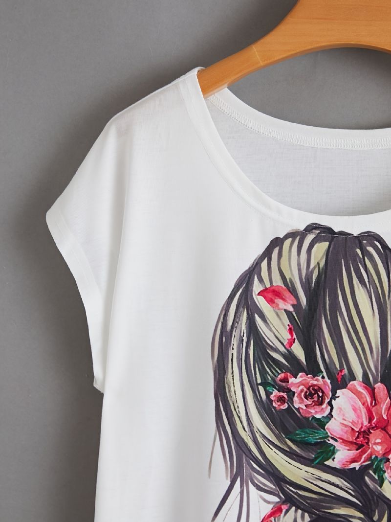 Tyttöjen Graafinen Printti T-paita Crew Neck Casual Joka Päivä Toppi Kevään Ja Kesän Naisten Vaatteisiin