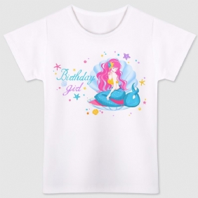Tyttöjen Merenneito Syntymäpäivä Tyttö Pyöreäkauluksinen T-paita Lasten Vaatteet Kesäksi