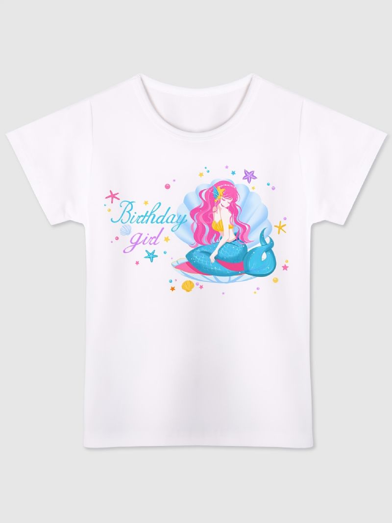 Tyttöjen Merenneito Syntymäpäivä Tyttö Pyöreäkauluksinen T-paita Lasten Vaatteet Kesäksi