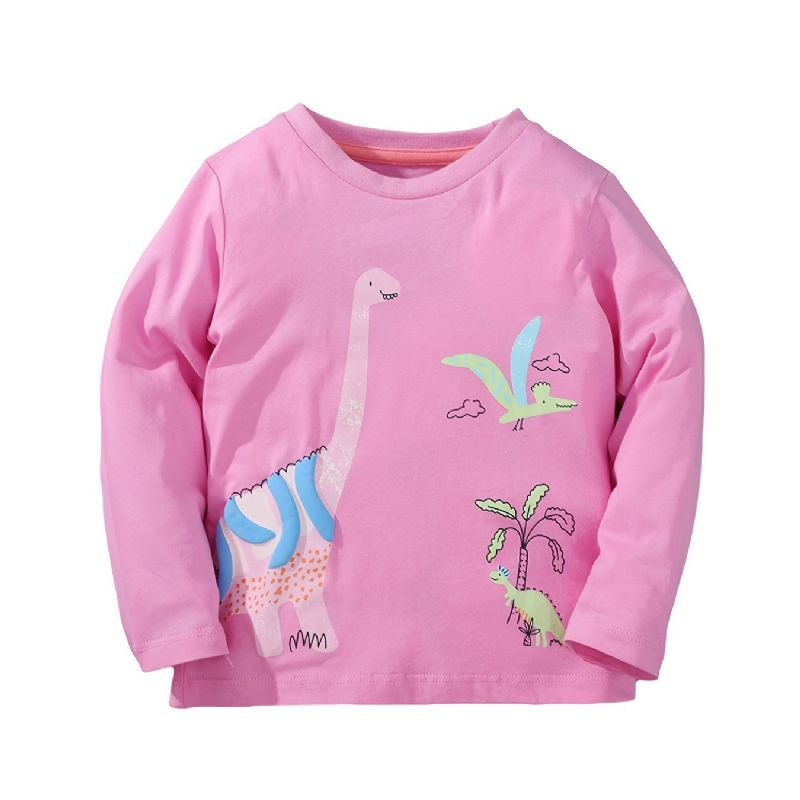 Tyttöjen Pitkähihainen T-paita Dinosaur Print Pink Pyöreäpääntietä Top