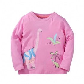 Tyttöjen Pitkähihainen T-paita Dinosaur Print Pink Pyöreäpääntietä Top