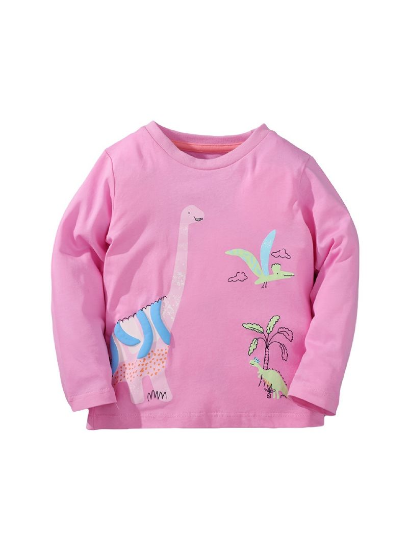 Tyttöjen Pitkähihainen T-paita Dinosaur Print Pink Pyöreäpääntietä Top