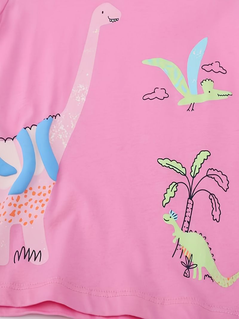 Tyttöjen Pitkähihainen T-paita Dinosaur Print Pink Pyöreäpääntietä Top