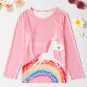 Tyttöjen Unicorn Print Pyöreäkaula-aukkoinen Pitkähihainen T-paita Spring Autumn