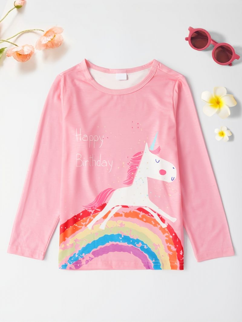 Tyttöjen Unicorn Print Pyöreäkaula-aukkoinen Pitkähihainen T-paita Spring Autumn