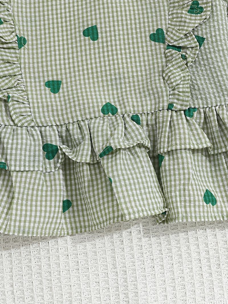 Tyttövauvojen Pitkähihainen T-paita Sydänkuvioinen Röyhelöruudullinen Pyöreäkaula-aukkoiset Lasten Vaatteet