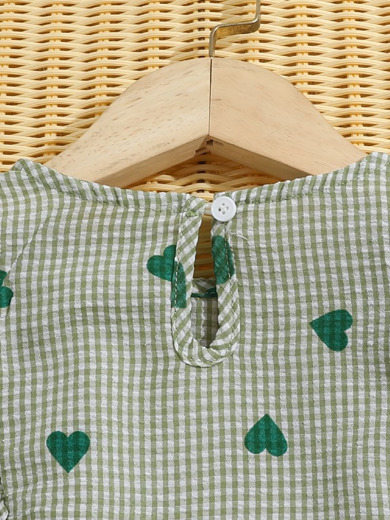 Tyttövauvojen Pitkähihainen T-paita Sydänkuvioinen Röyhelöruudullinen Pyöreäkaula-aukkoiset Lasten Vaatteet