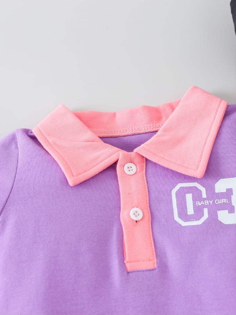 Tyttövauvojen Rento Kirjekuvioinen Poolo-t-paitamekko Violetti Ja Vaaleanpunainen