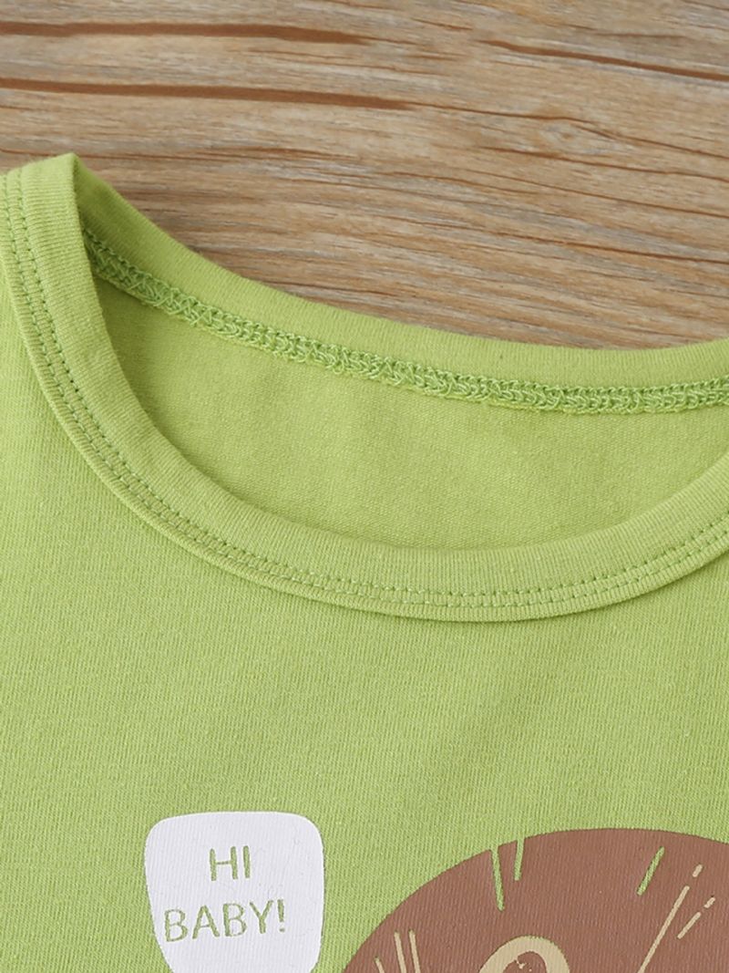 Vauvan Poikien Casual Cartoon Lion Print T-paita & Solid Shortsit Setti