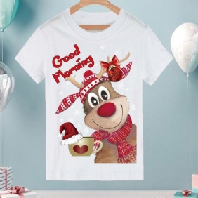 Vauvan Poikien Casual Söpö Hirviprintti T-paita Pyöreäkauluksinen Lyhythihainen Toppi Joulujuhliin