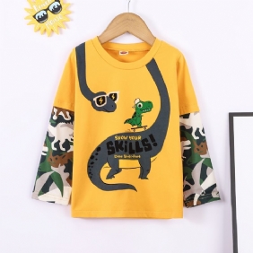 Vauvan Poikien Splicing Pitkähihainen T-paita Dinosaur Print Pyöreäkaula-aukollinen Toppi