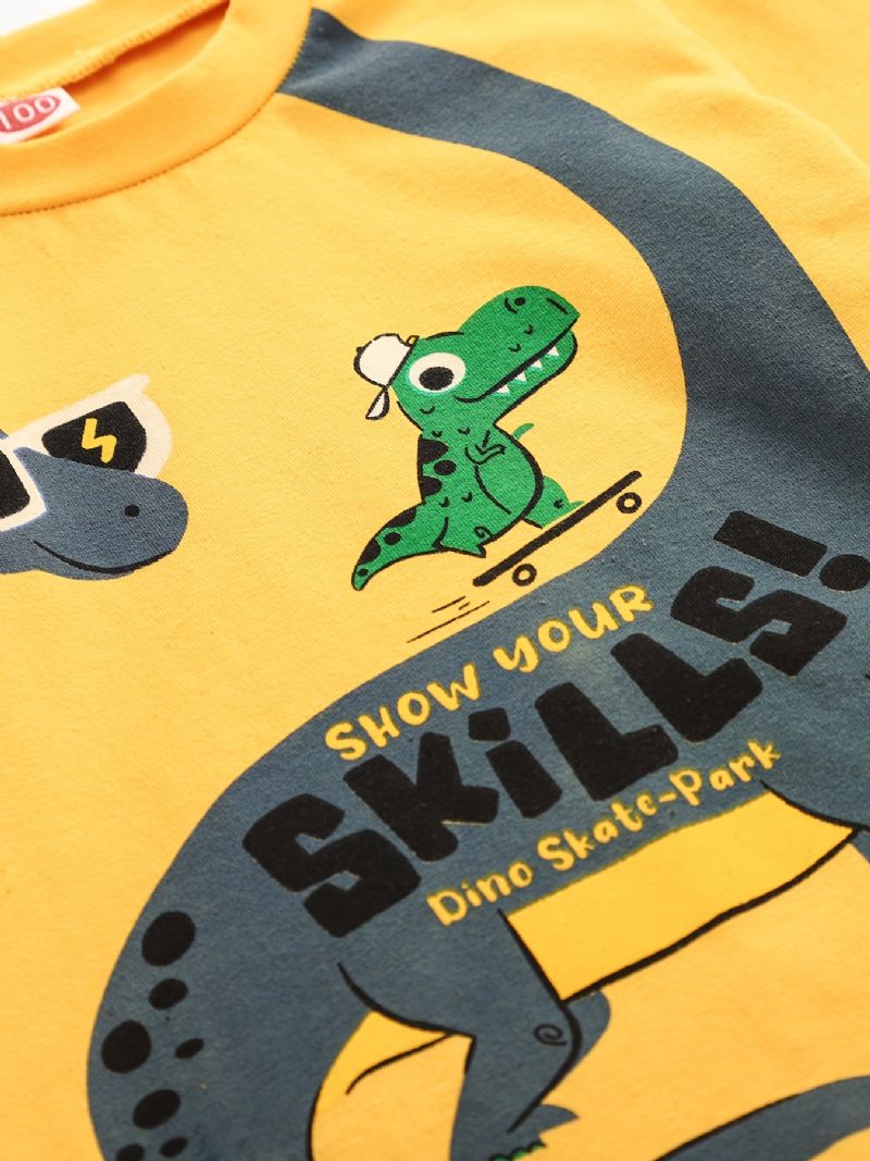 Vauvan Poikien Splicing Pitkähihainen T-paita Dinosaur Print Pyöreäkaula-aukollinen Toppi