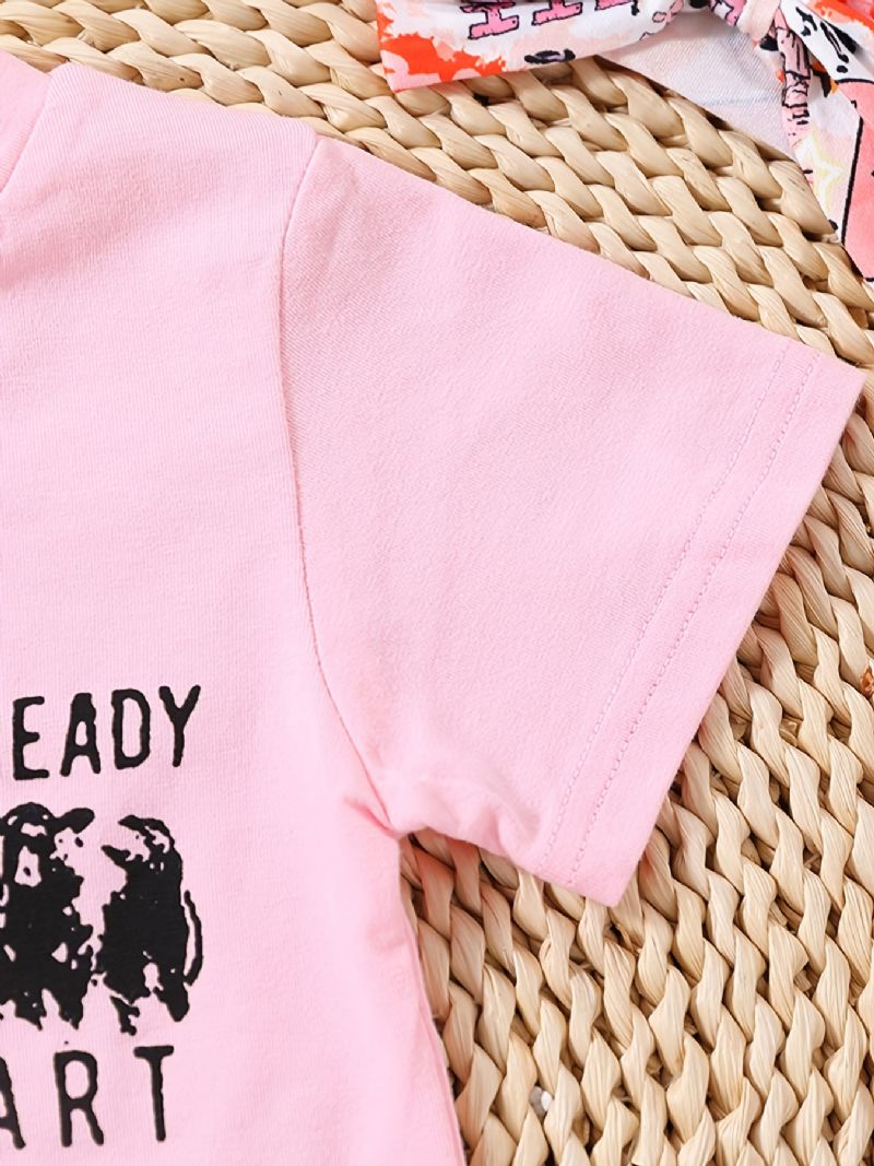 Vauvan Tyttöjen Crew Neck T-paita Ja Graafinen Kuviollinen Lyhyt & Päänauhasetti Vauvanvaateasu