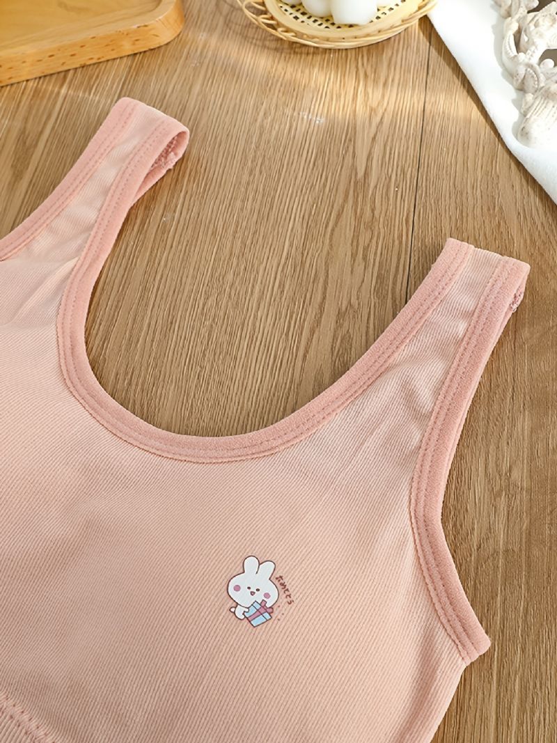 3 Kpl Tyttöjen Pehmeät Urheilurintaliivit Rabbit Print Comfort Camisole Liivi Irrotettavalla Tyynyllä