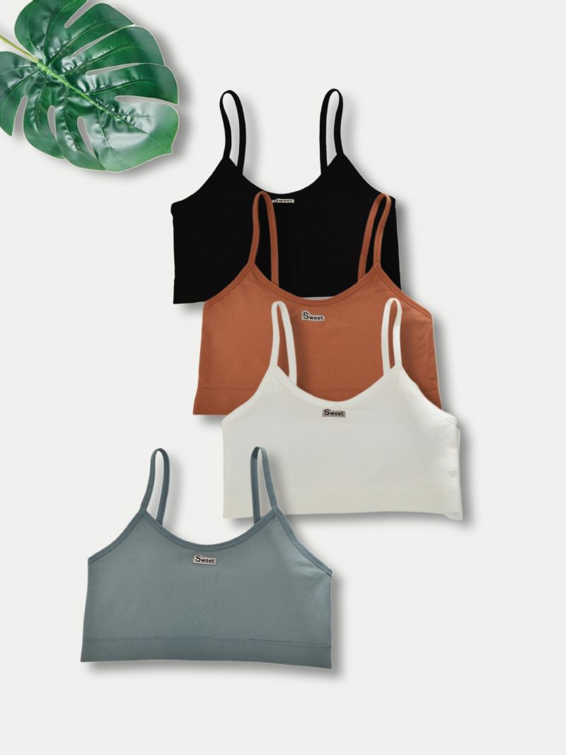 4 Kpl Tyttöjen Pehmeät Urheilurintaliivit Sweet Print Comfort Camisole-liivi Irrotettavalla Tyynyllä