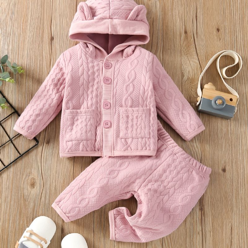 2 Kpl Infant Vauvan Solid Button Hupullinen Takki & Housut Setti Pojat Tytöt Lasten Vaatteet