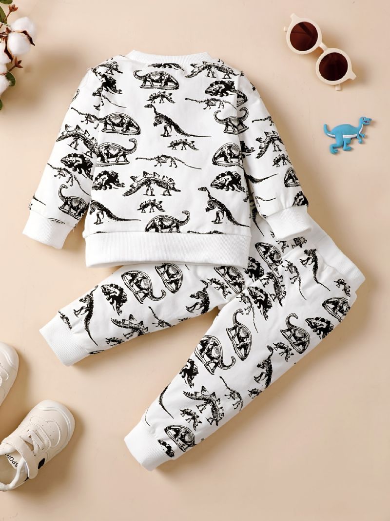 2 Kpl Toddler Poikien Dinosaur Print Crew Neck Collegepaita Ja Kiristysnyörihousut