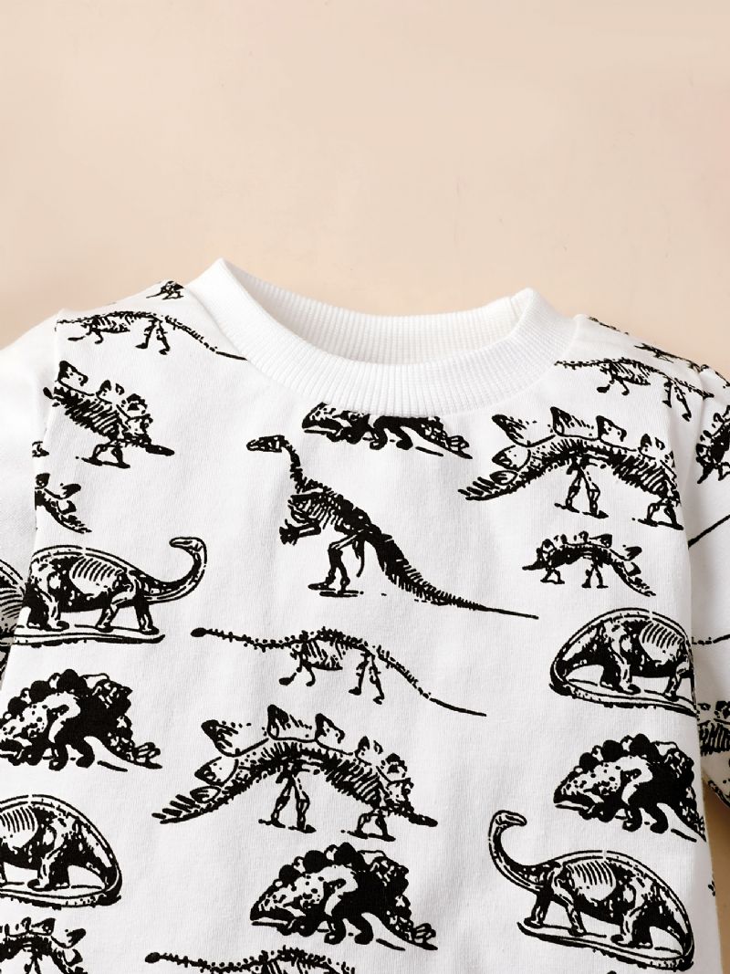 2 Kpl Toddler Poikien Dinosaur Print Crew Neck Collegepaita Ja Kiristysnyörihousut