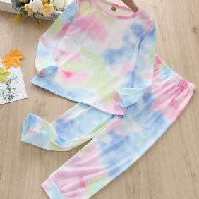 2 Kpl Toddler Tyttöjen Casual Pink Tie Dye Print Pitkähihaiset Housut