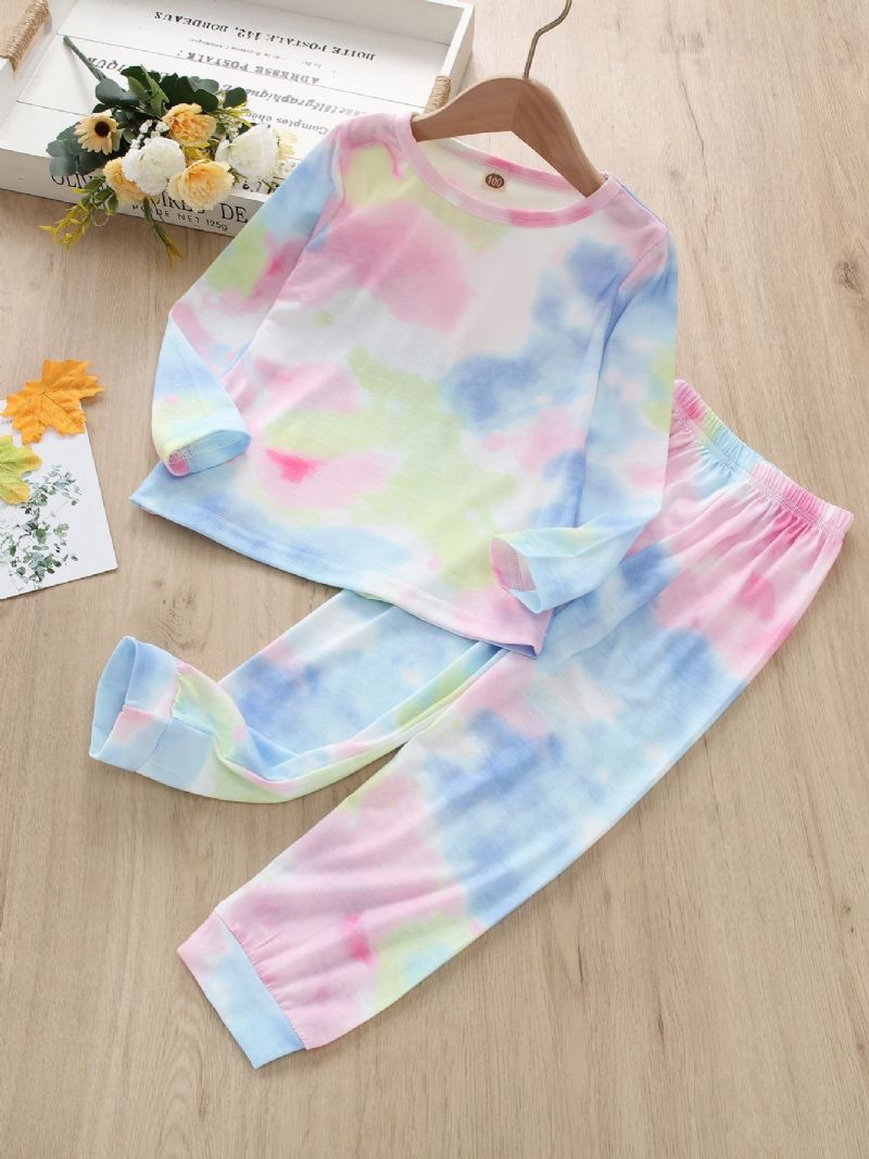 2 Kpl Toddler Tyttöjen Casual Pink Tie Dye Print Pitkähihaiset Housut