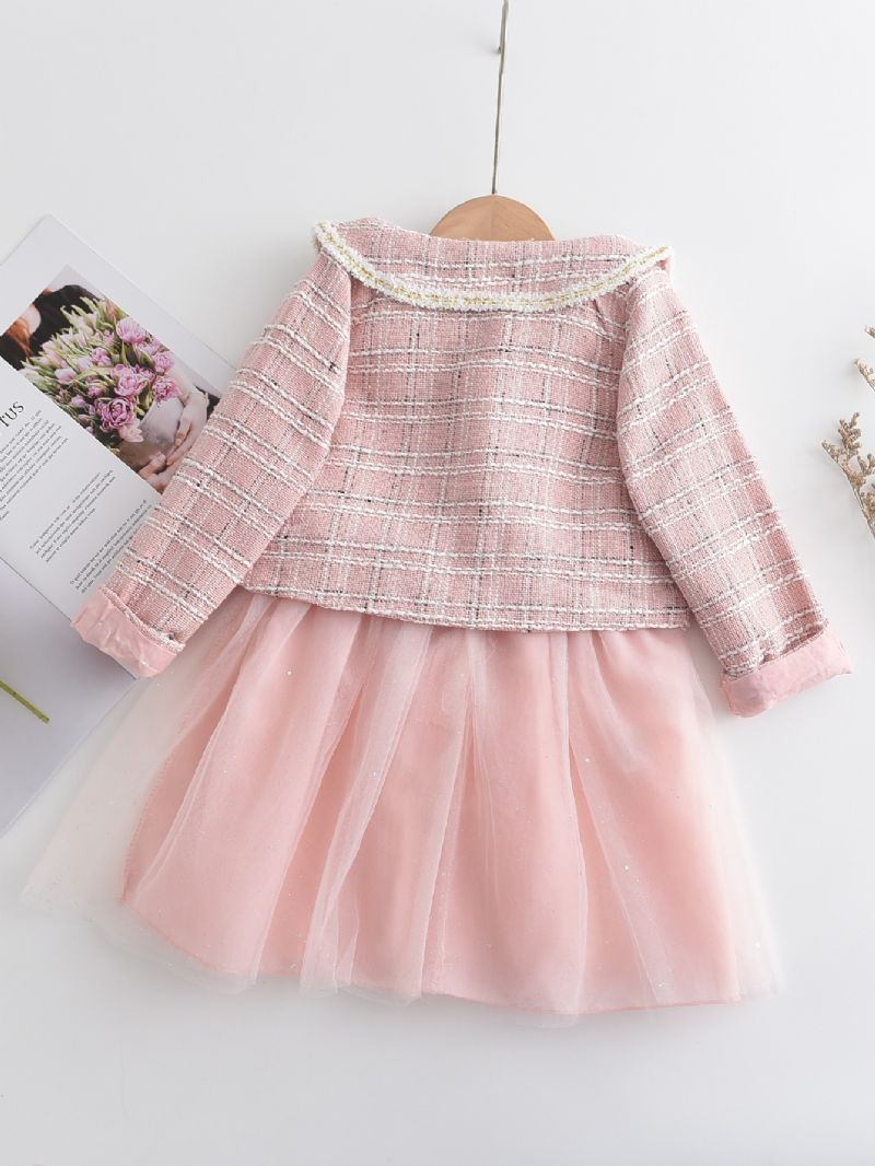 2 Kpl Toddler Tyttöjen Verkkohame & Gingham Sleeve Top Setti