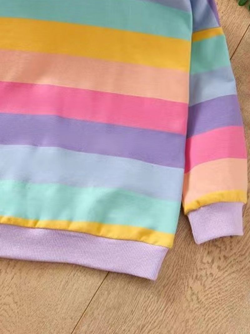 2 Kpl Tyttöjen Neulepusero Rainbow-raidallinen Villapaita Ja Housutsetti Lasten Vaatteet