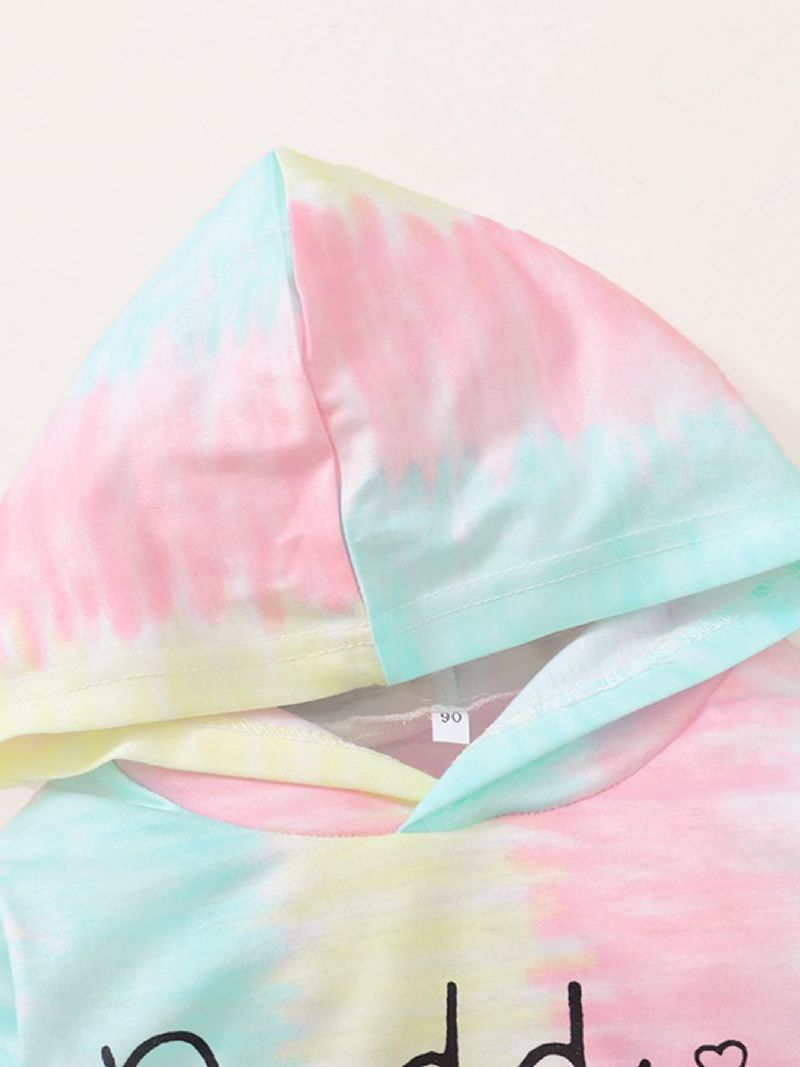 2 Kpl Vauvan Tyttöjen Letter Painettu Tie-dye Hupullinen Ja Housut