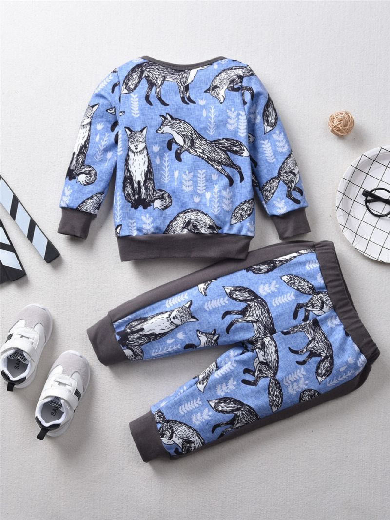 2kpl Autumn Winter Tyttöjen Snow Fox Print Collegepaitapukusetti