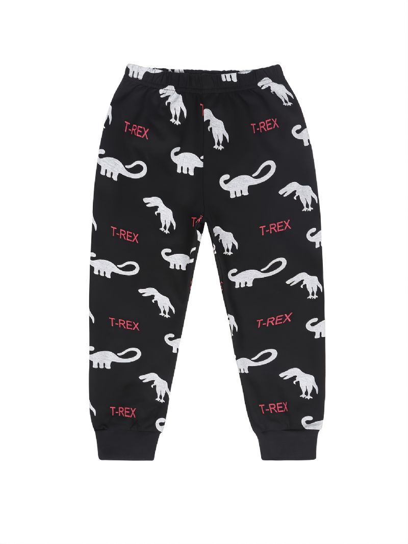 2kpl Lasten Poikien Pyjama Sarjakuva Dinosaur Print Pyöreäkauluksinen Pitkähihainen Toppi & Housusetti