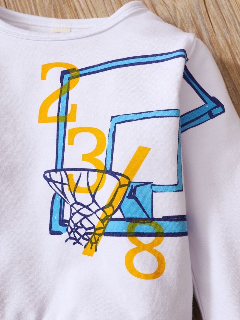 2kpl Poikien Basketball Print Pitkähihainen Rento Setti