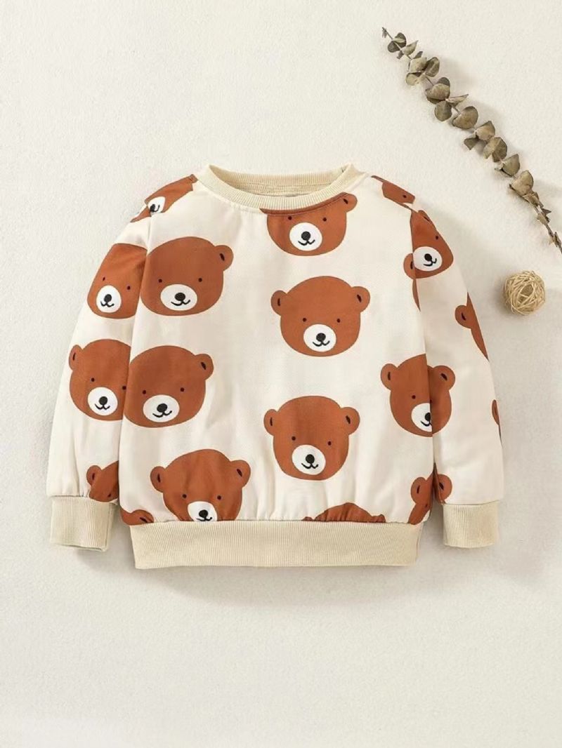 2kpl Poikien Bear Cartoon Print Casual Sweatshirt & Housut Setti