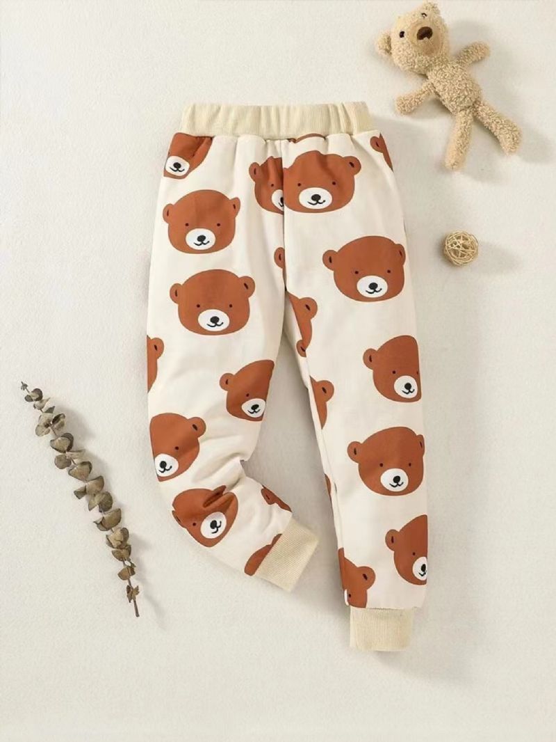 2kpl Poikien Bear Cartoon Print Casual Sweatshirt & Housut Setti