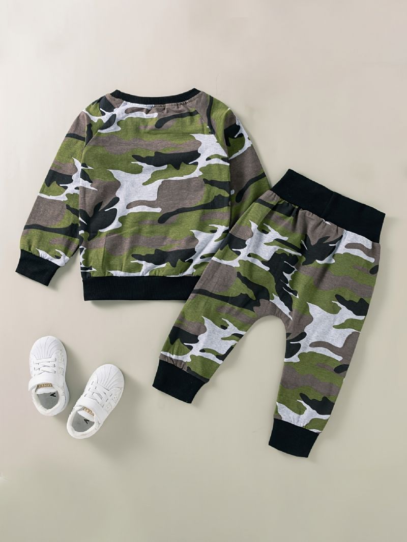 2kpl Poikien Camo Print Sweatshirt Housut Setti