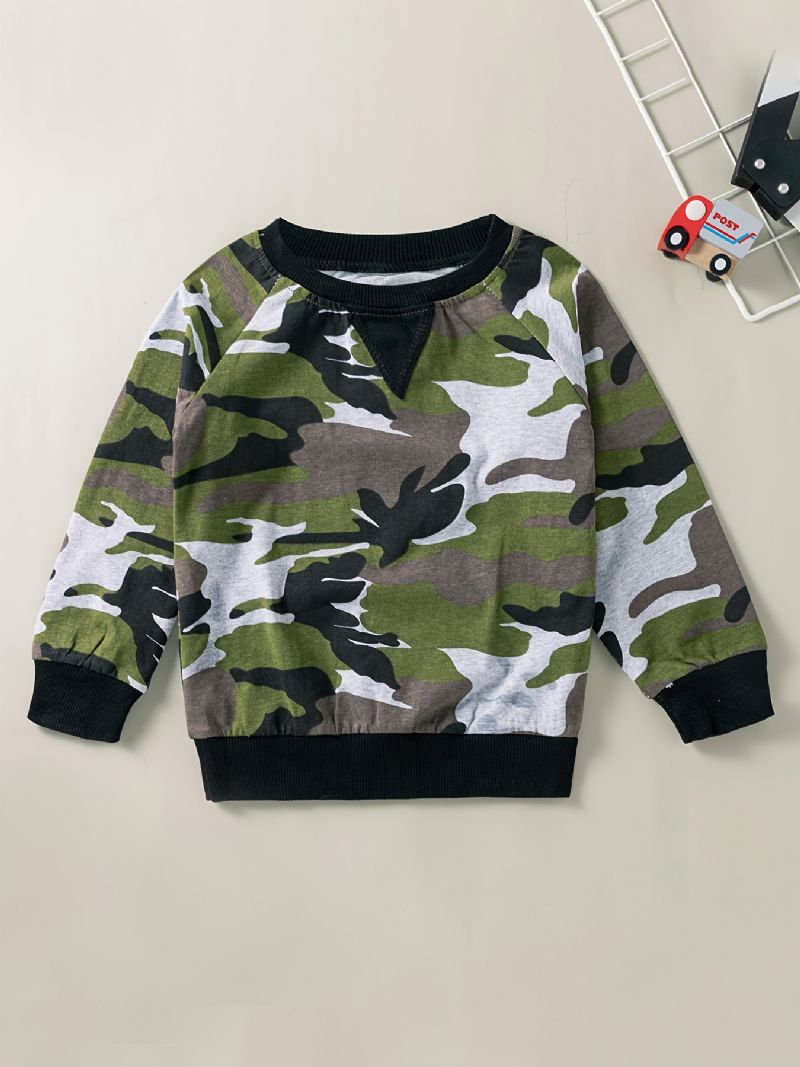 2kpl Poikien Camo Print Sweatshirt Housut Setti