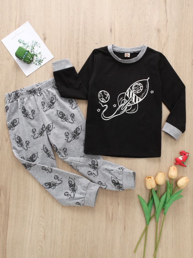 2kpl Poikien Casual Costume Cartoon Print Pitkähihaiset Housusetit