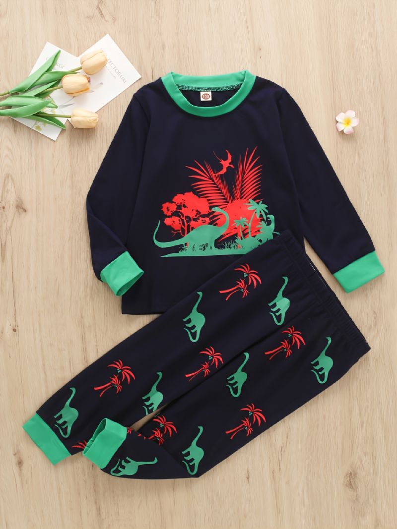 2kpl Poikien Casual Dinosaur Print Pitkähihainen Setti