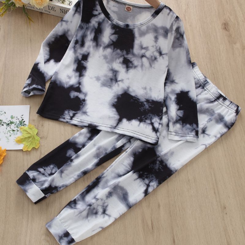 2kpl Poikien Casual Tie Dye Print Pitkähihaiset Housutsetti