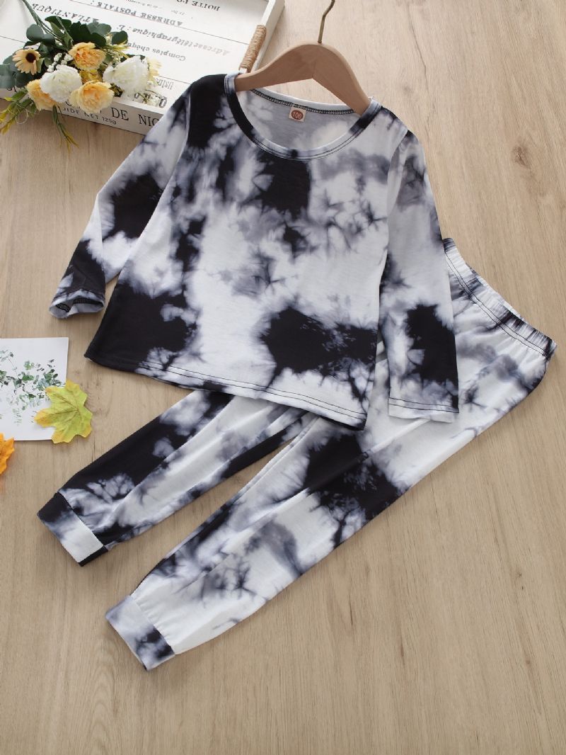 2kpl Poikien Casual Tie Dye Print Pitkähihaiset Housutsetti