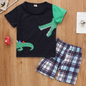 2kpl Poikien Cute Crocodile Print Lyhythihainen Rento Setti