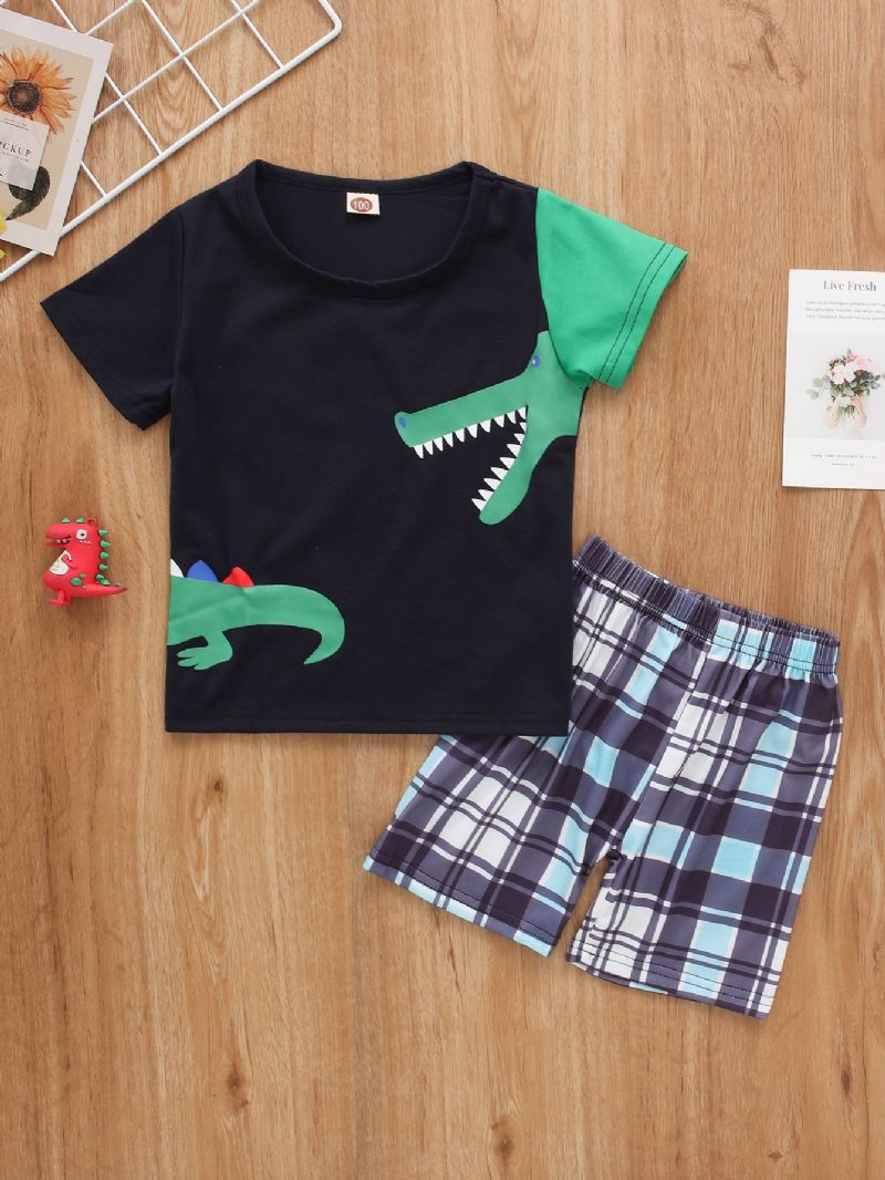 2kpl Poikien Cute Crocodile Print Lyhythihainen Rento Setti